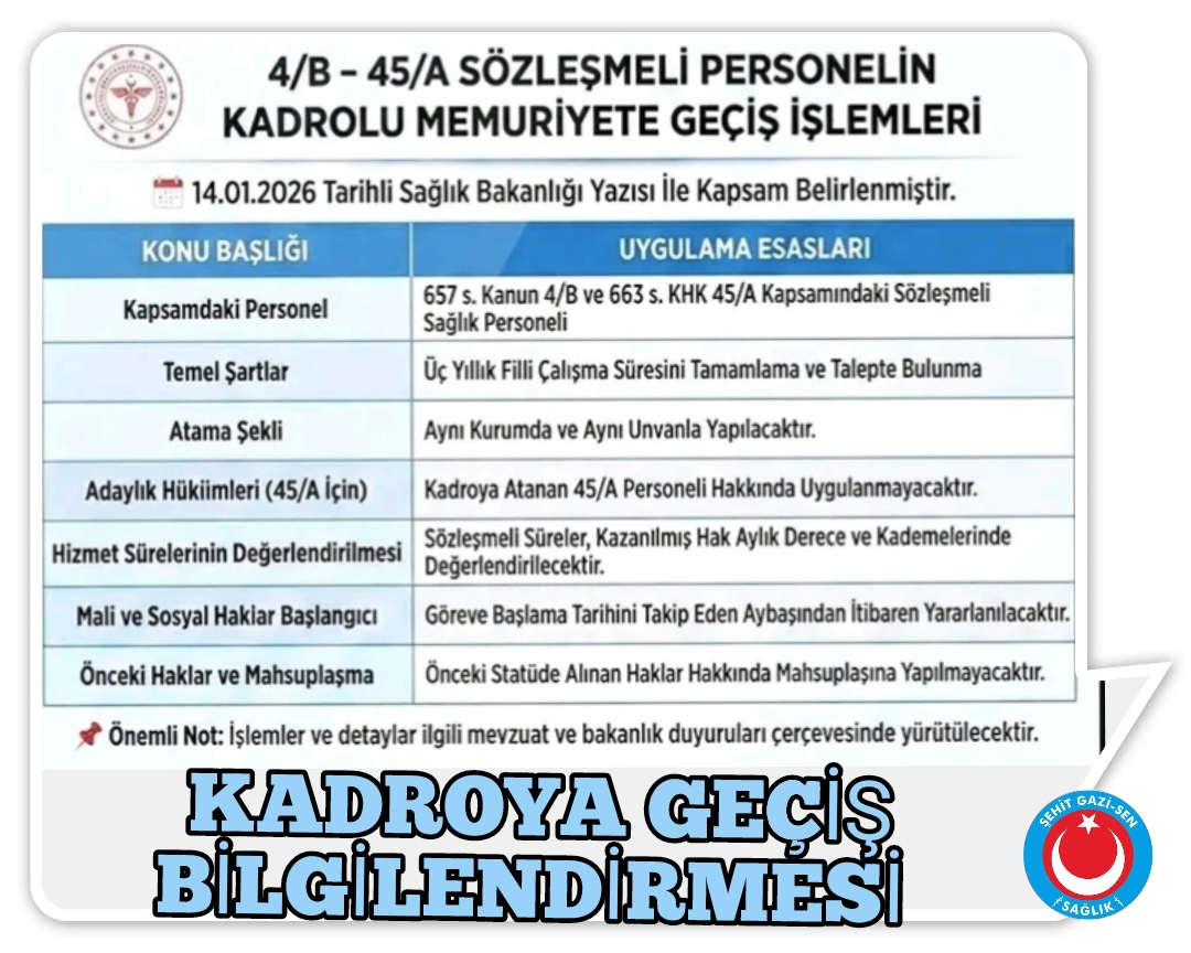 SÖZLEŞMELİ PERSONELİN KADROYA GEÇİŞLERDE BİLMESİ GEREKENLER