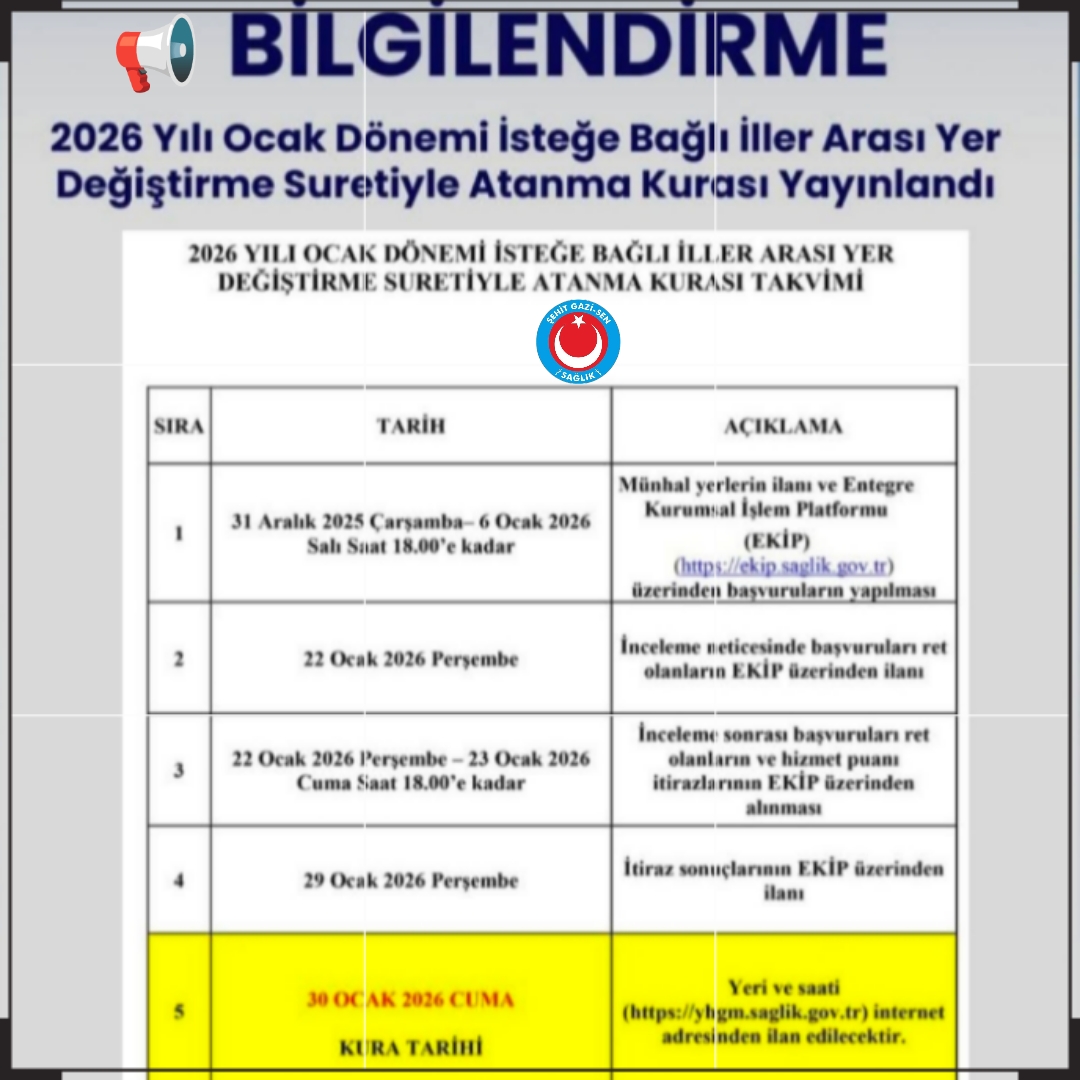 İLLER ARASI ATAMA KURASI AÇIKLANDI