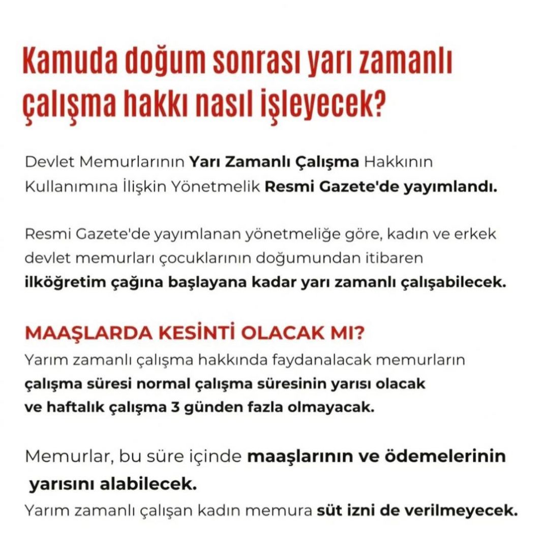 Kamuda Doğum Sonrası Yarı Zamanlı Çalışma Hakkı